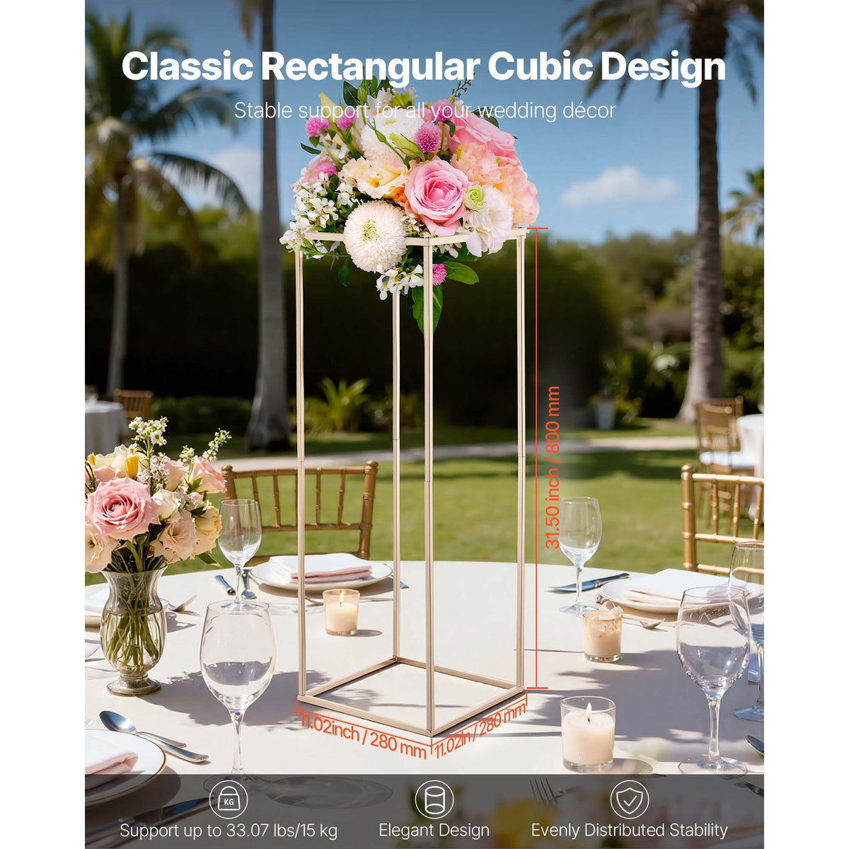 Wedding Flower Stand, 10PCS 80cm Column Flower Stand, Floral Stands with Hidden Screw, Rectangular Cubic Floral Display Rack for Wedding, Party, Birthday, Home, Gold Centerpiece Stands