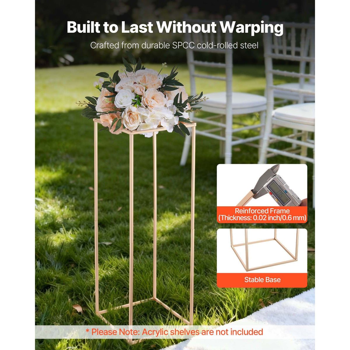 Wedding Flower Stand, 10PCS 80cm Column Flower Stand, Floral Stands with Hidden Screw, Rectangular Cubic Floral Display Rack for Wedding, Party, Birthday, Home, Gold Centerpiece Stands