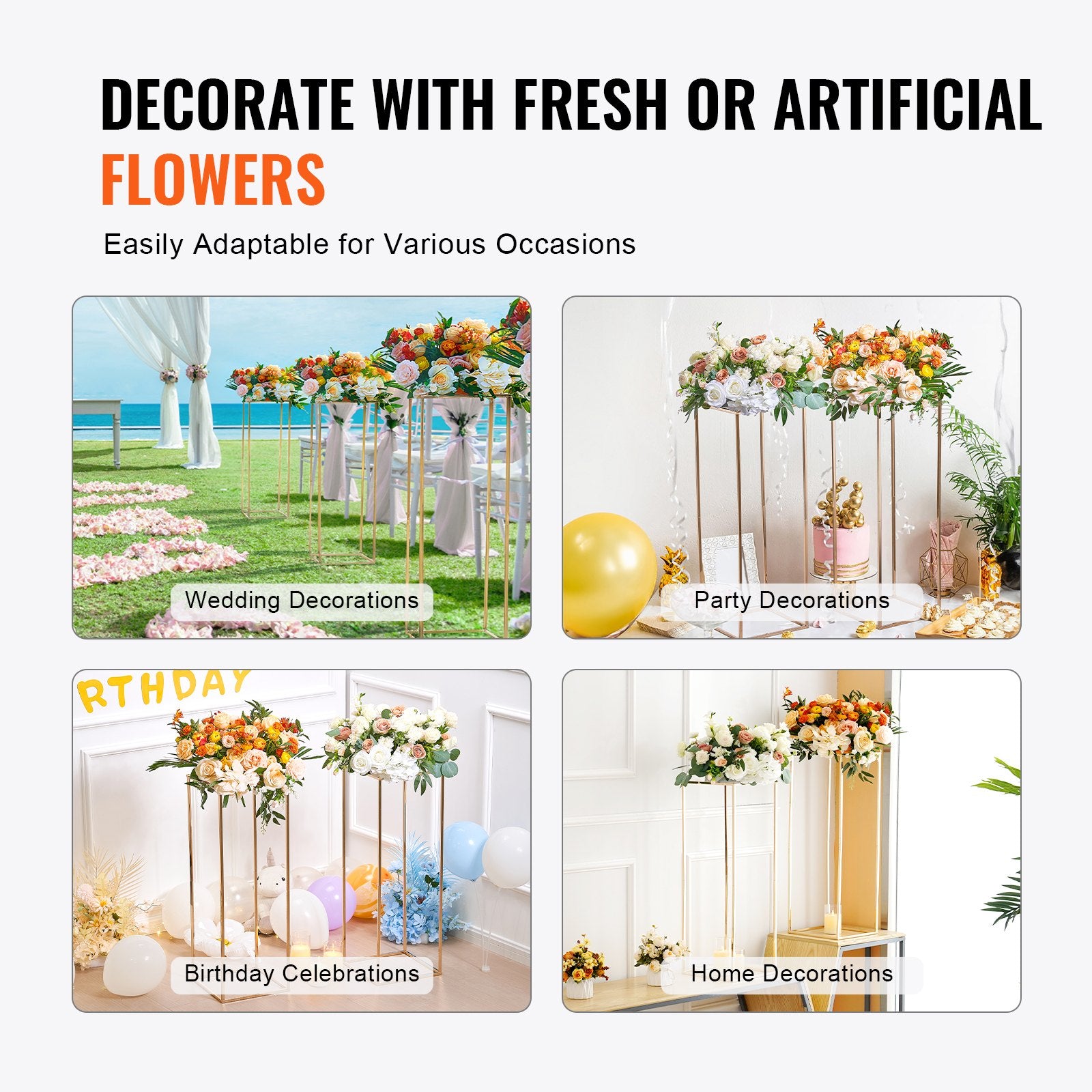 Calendars, Organisers & Planners: VEVOR 2PCS 31.5inch/80cm High Wedding Flower Stand, With Acrylic Laminate,Metal Vase Column Geometric Centerpiece Stands, Gold Rectangular Floral Display Rack for Events Reception, Party Decoration