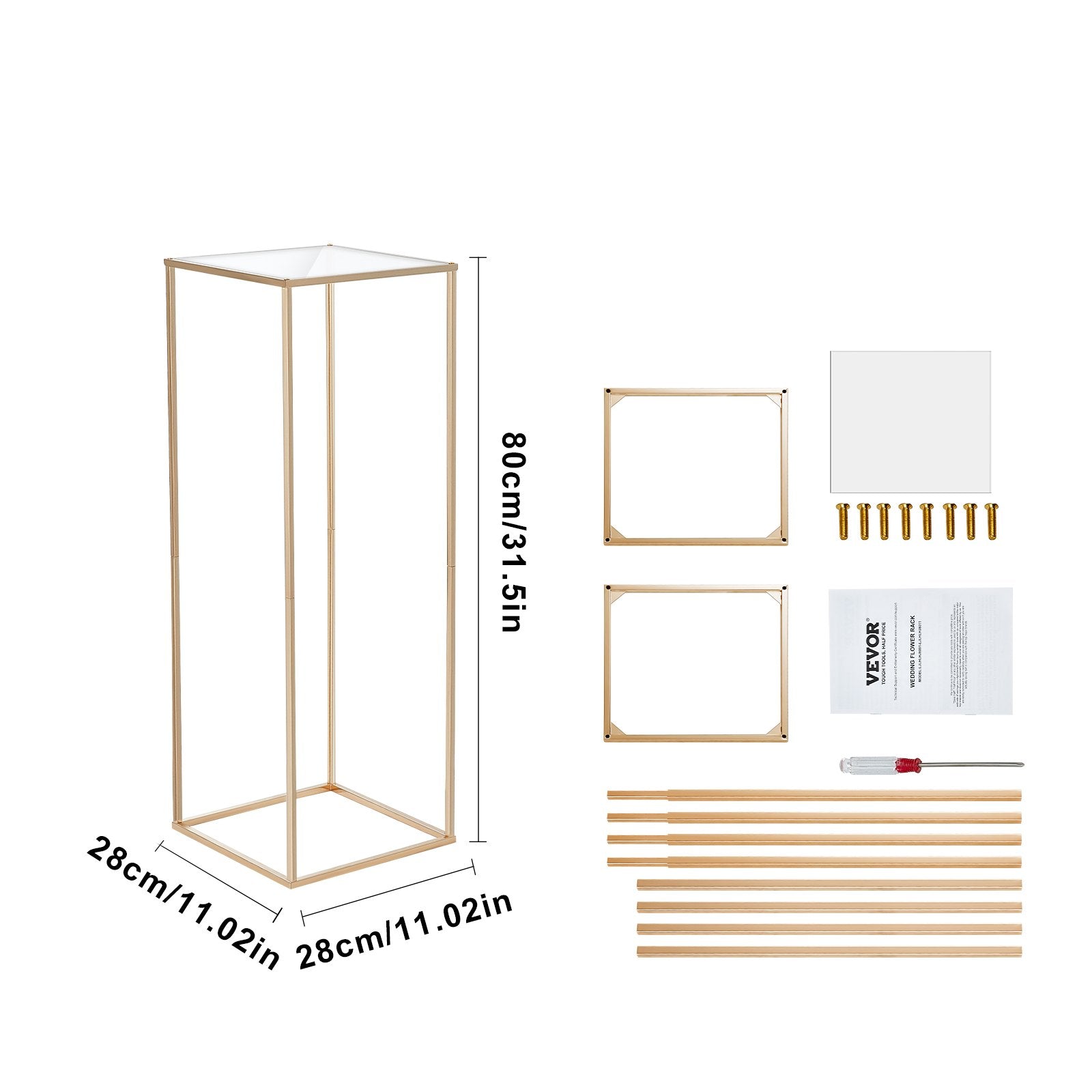 Calendars, Organisers & Planners: VEVOR 2PCS 31.5inch/80cm High Wedding Flower Stand, With Acrylic Laminate,Metal Vase Column Geometric Centerpiece Stands, Gold Rectangular Floral Display Rack for Events Reception, Party Decoration