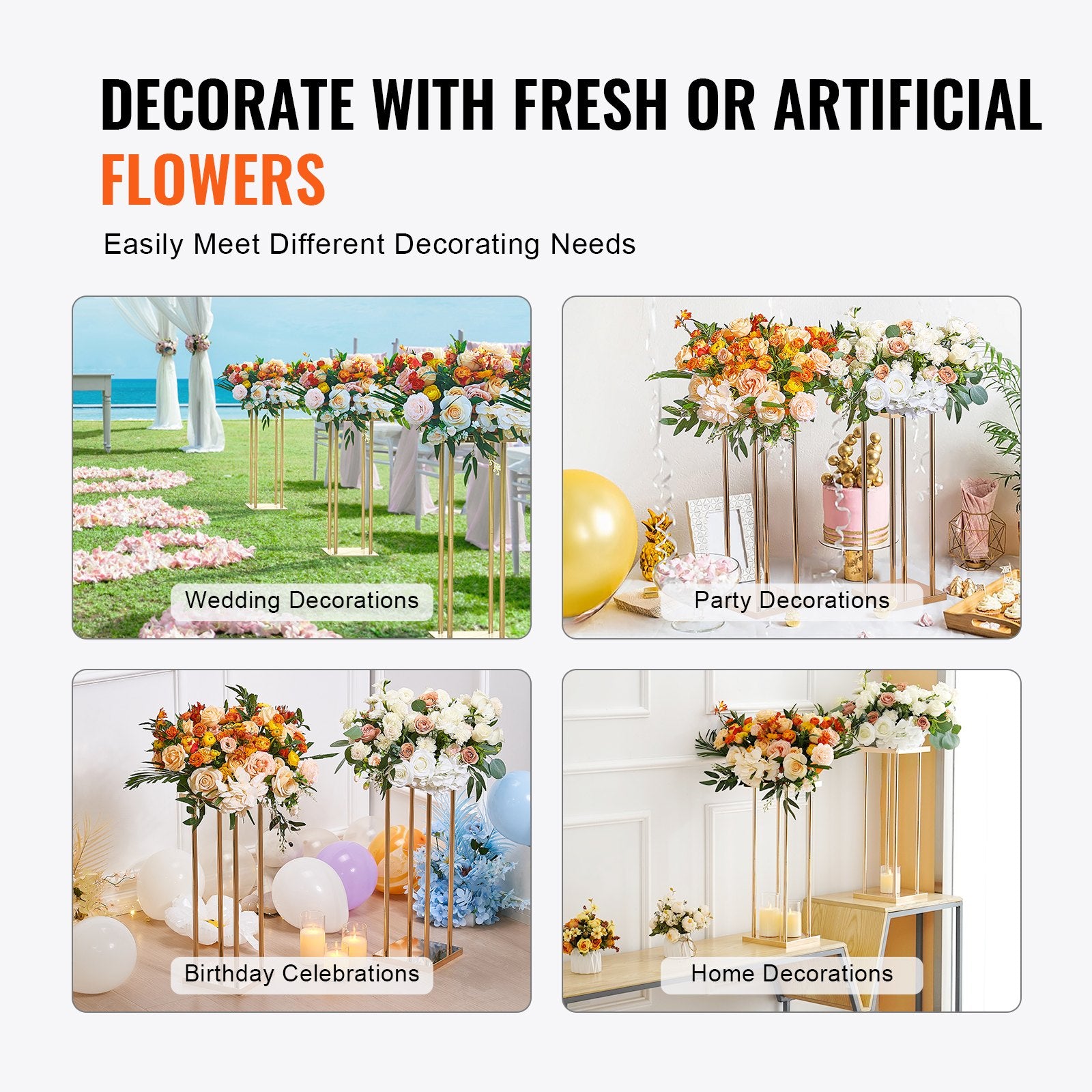 4PCS Gold Metal Column Wedding Flower Stand, 23.6inch /60cm High With Metal Laminate, Vase Geometric Centerpiece Stands, Cylindrical Floral Display Rack for Events Reception, Party Road Leads