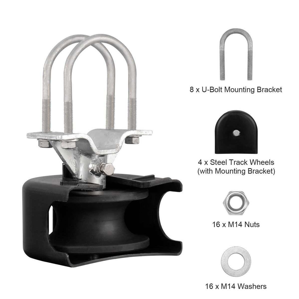 Sliding Gate Kit, Rolling Gate Hardware Kit w/ U-Shaped Wheel Groove for Cantilever Sliding Gates and Rolling Door, Sliding Gate Rollers 4 Track Wheels w/ Cover, Heavy Duty Sliding Roller,Black