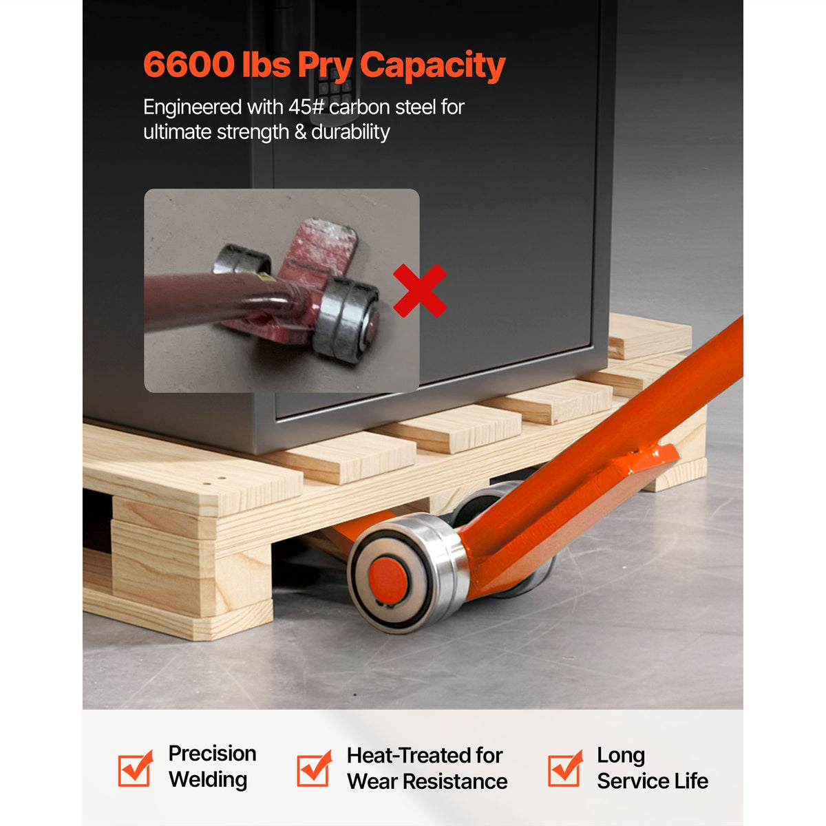 Prylever Bar, 2994 kg Weight Capacity, 1.4 m Carbon Steel Handle Lever Dolly, Pry Lever Bar with Wheels for Large Pallets, Heavy Items, Concrete Blocks, Heavy Duty Equipment Handling