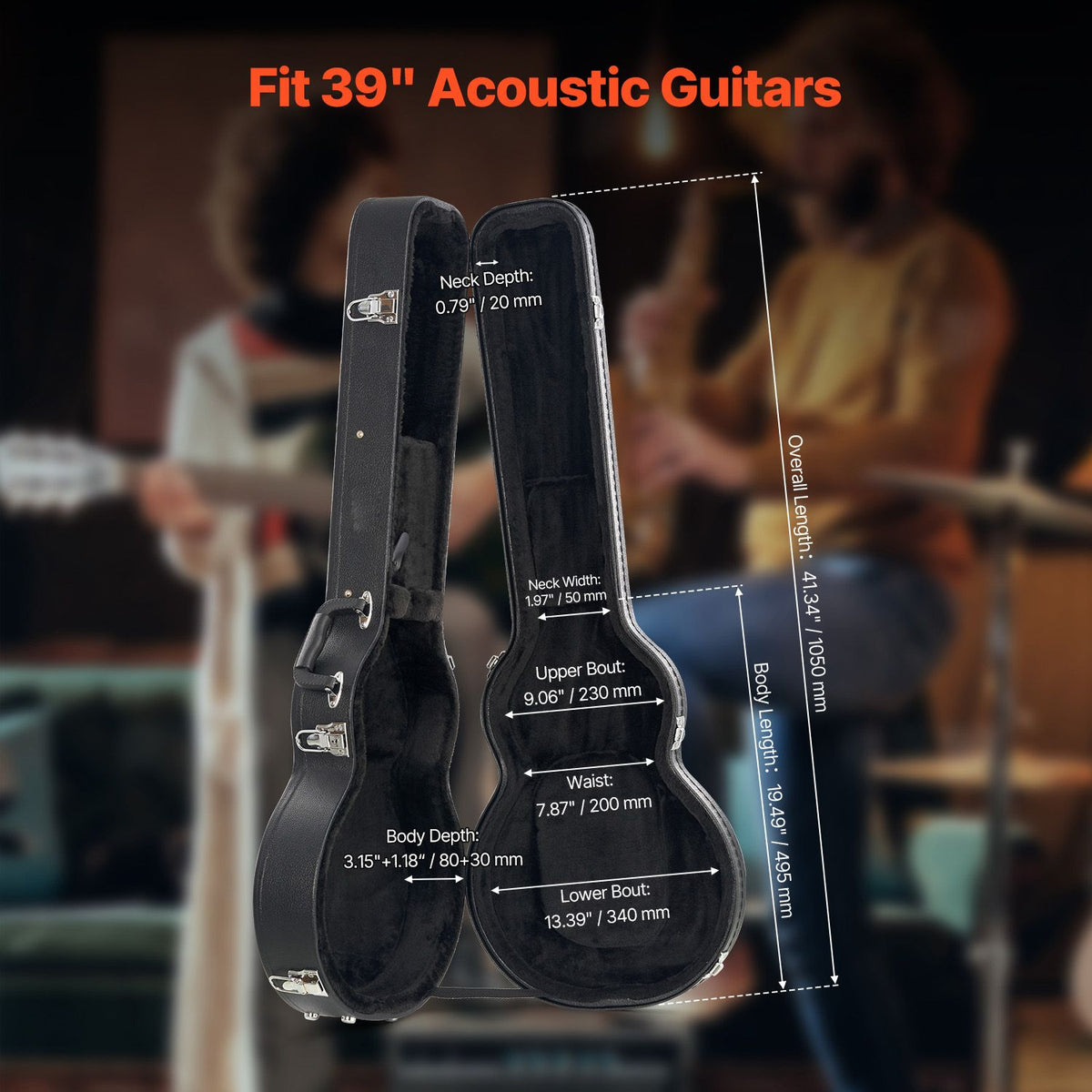 Electric Guitar Hard Case, 1050 mm Gourd-Shaped Guitar Hard Case, With Lock Latch Key Handle, PVC Padding Soft Lining Water-Resistant Hard Shell Guitar Cases, for 990 mm LES Paul Guitars, Black