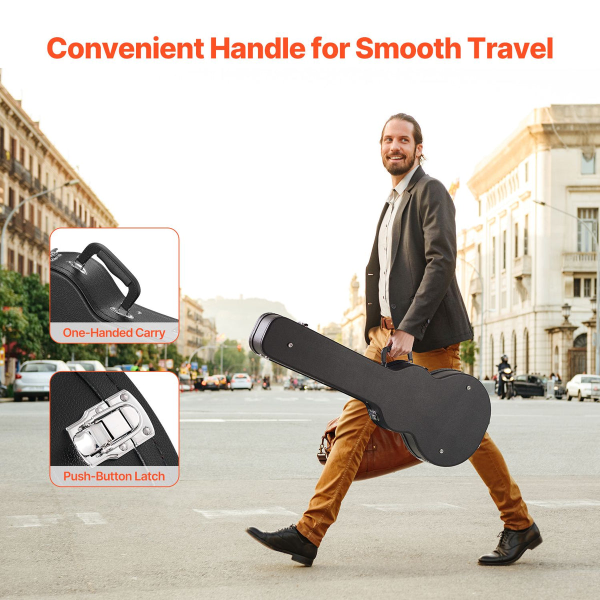 Electric Guitar Hard Case, 1050 mm Gourd-Shaped Guitar Hard Case, With Lock Latch Key Handle, PVC Padding Soft Lining Water-Resistant Hard Shell Guitar Cases, for 990 mm LES Paul Guitars, Black