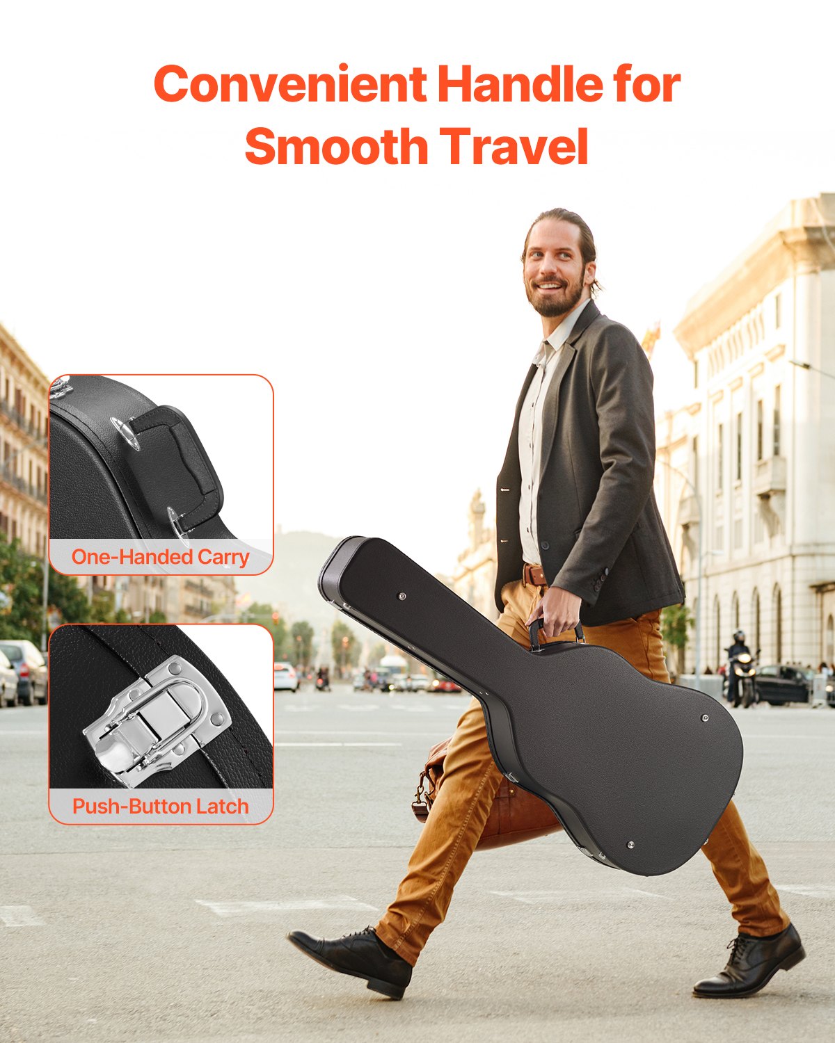Guitars: VEVOR Acoustic Guitar Hard Case 1100 mm With Lock Key And for Acoustic Guitar