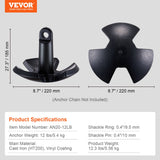 Boating Accessories: VEVOR River Anchor, 12 LBS Boat Anchor Cast Iron Black Vinyl-Coated with Shackle, Marine Grade Mushroom Anchor for Boats Up To 10 ft, Impressive Holding Power in River and Mud Bottom Lakes