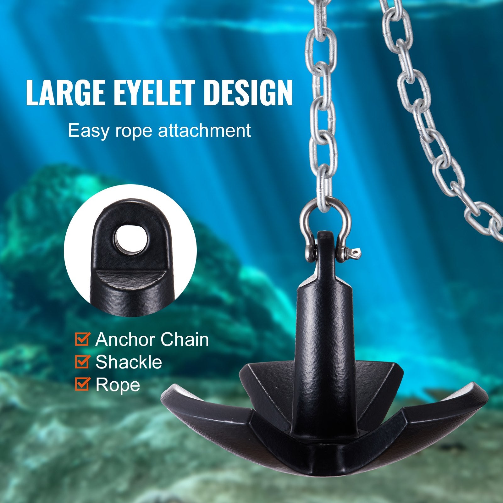 Artificial Hanging Plants: VEVOR River Anchor 30LB Boat Anchor Cast Iron Black Vinyl-Coated Mushroom Anchor
