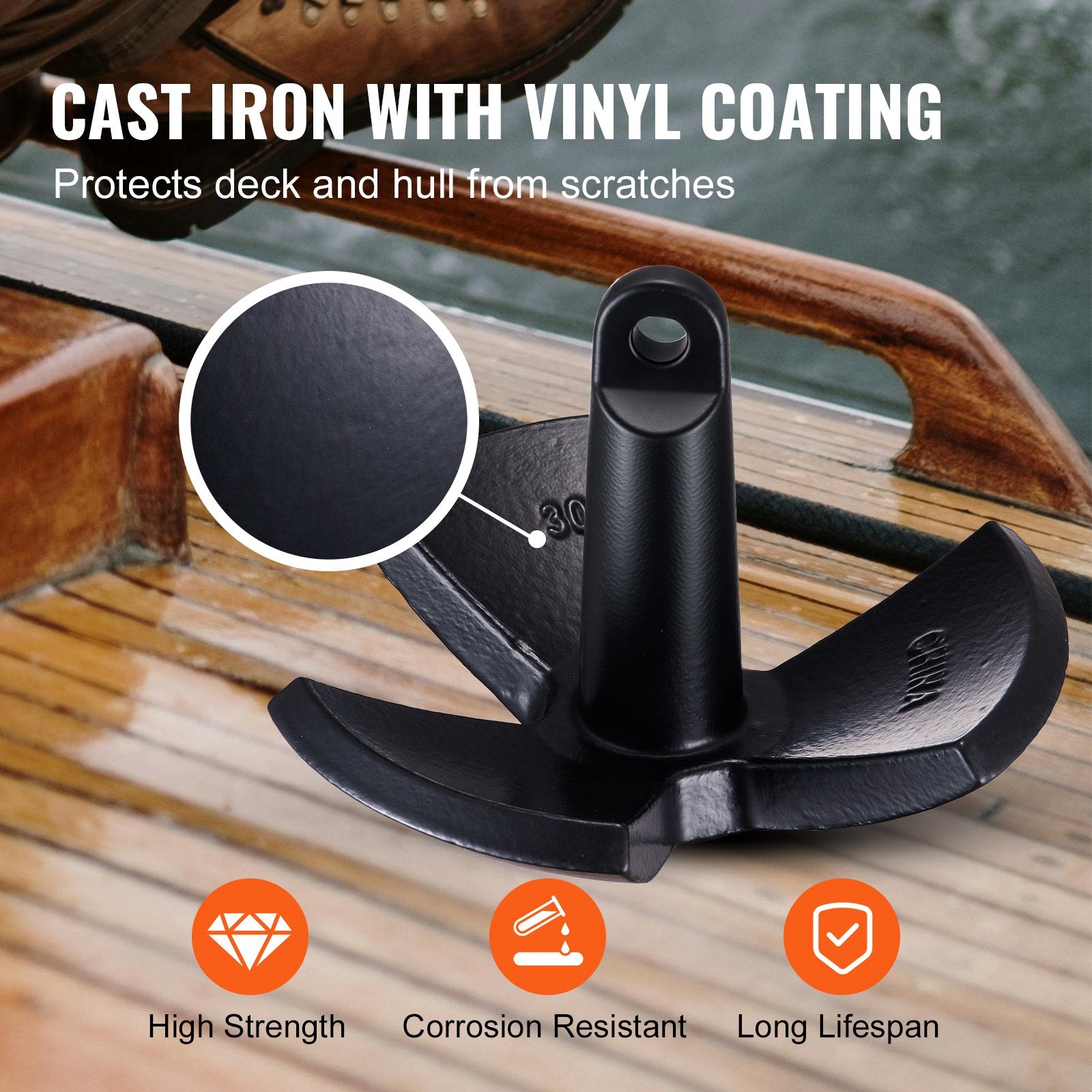 Artificial Hanging Plants: VEVOR River Anchor 30LB Boat Anchor Cast Iron Black Vinyl-Coated Mushroom Anchor