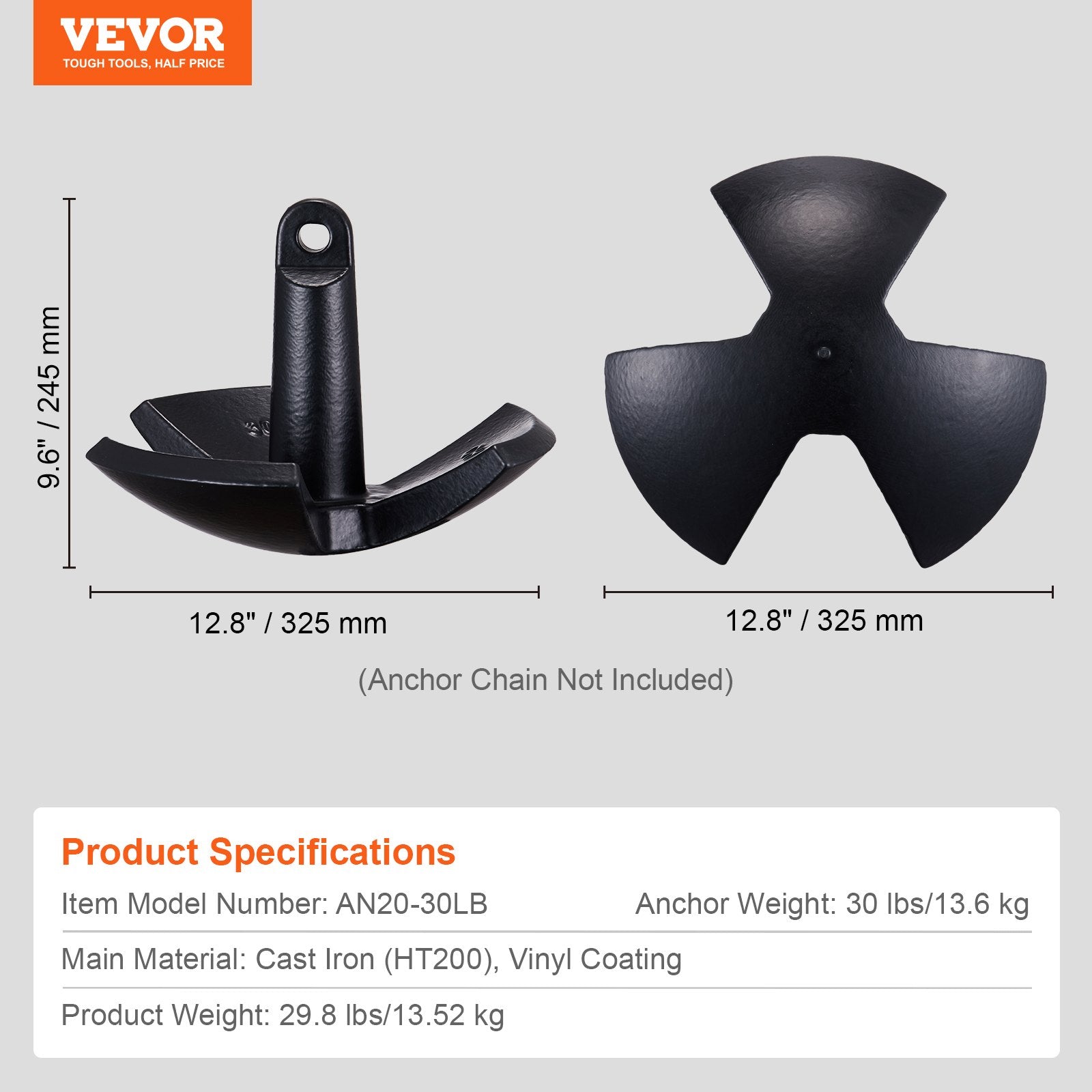 Artificial Hanging Plants: VEVOR River Anchor 30LB Boat Anchor Cast Iron Black Vinyl-Coated Mushroom Anchor