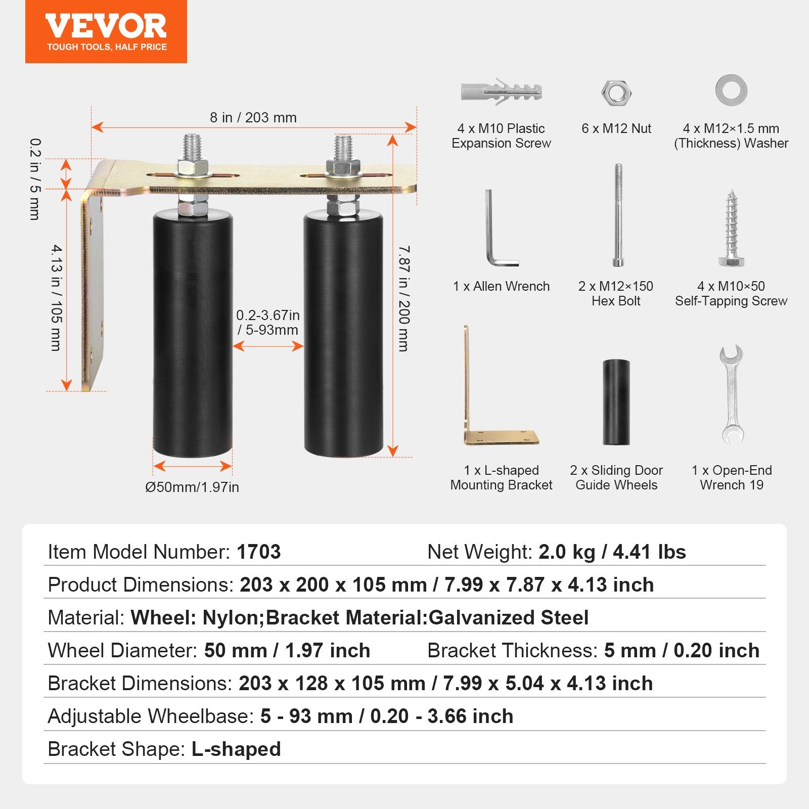 Fence & Gate Accessories: VEVOR Sliding Gate Kit 6” Rolling Hardware with L-Bracket Adjustable for Door