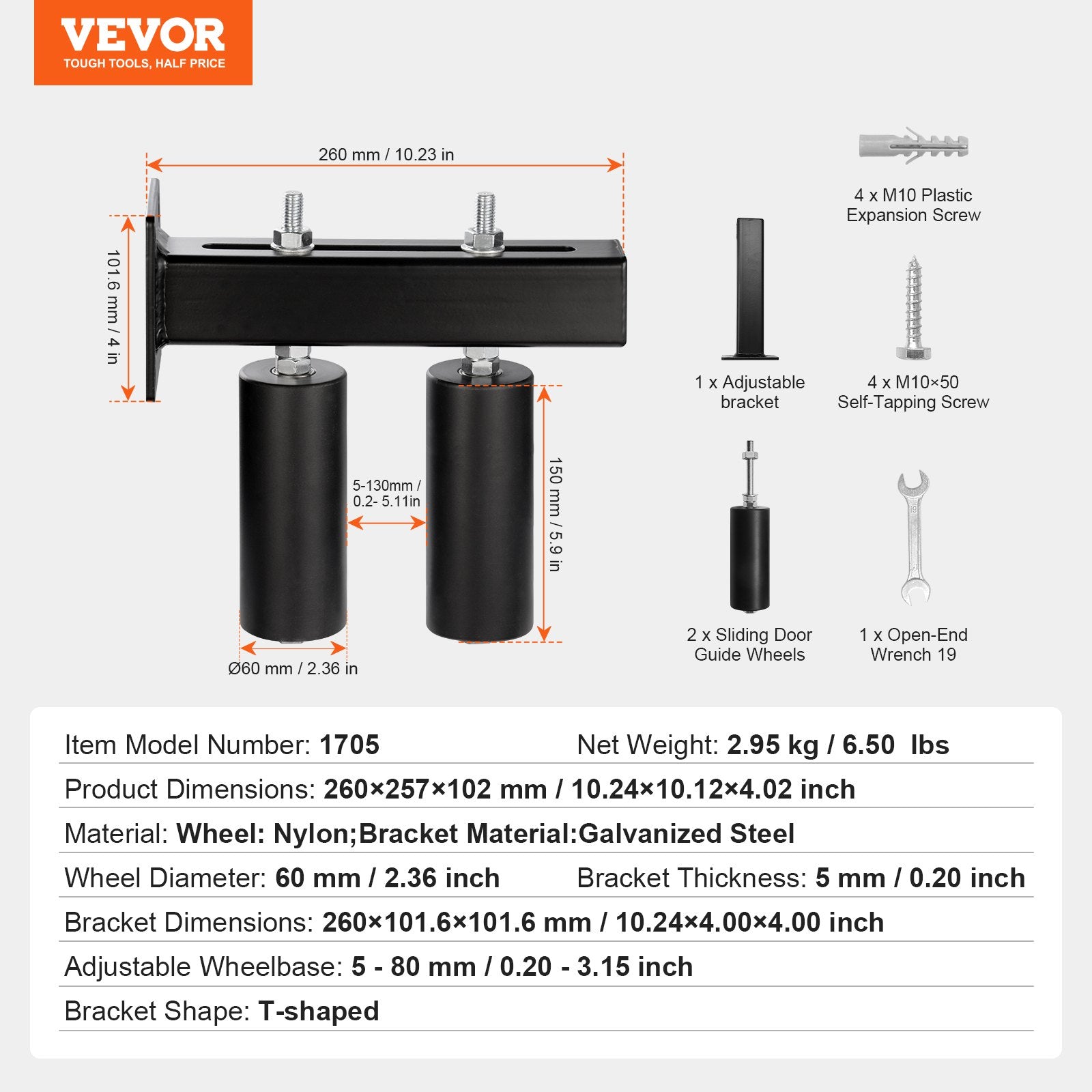 Fence & Gate Accessories: VEVOR Sliding Gate Kit 6” Rolling Hardware with T-Bracket Adjustable for Door