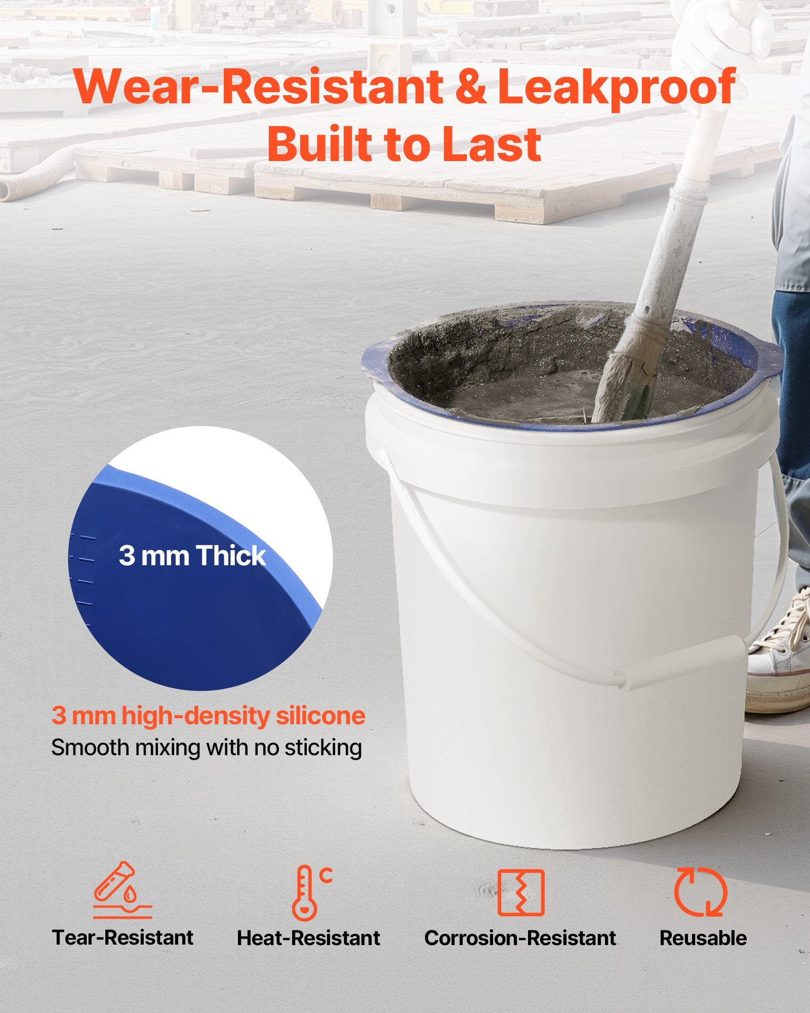 Masonry Tools: VEVOR 18.9L Bucket Liner for Concrete Mix, Reusable Silicone Mortar Bucket Liner for Thinset Paint Concrete Epoxy Mixing, Heavy-duty Grout Mixer Insert Tool with Graduated Measurements, Blue