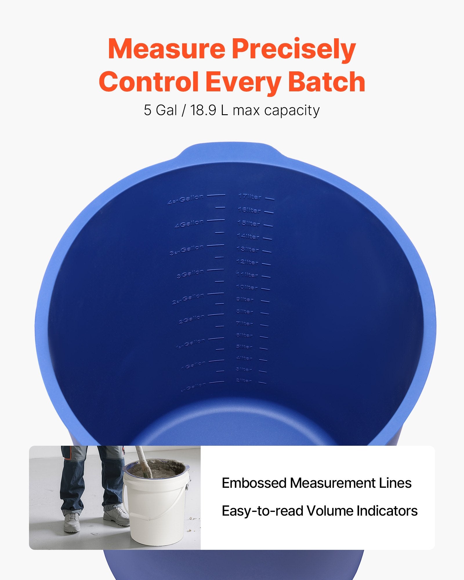 Masonry Tools: VEVOR 18.9L Bucket Liner for Concrete Mix, Reusable Silicone Mortar Bucket Liner for Thinset Paint Concrete Epoxy Mixing, Heavy-duty Grout Mixer Insert Tool with Graduated Measurements, Blue