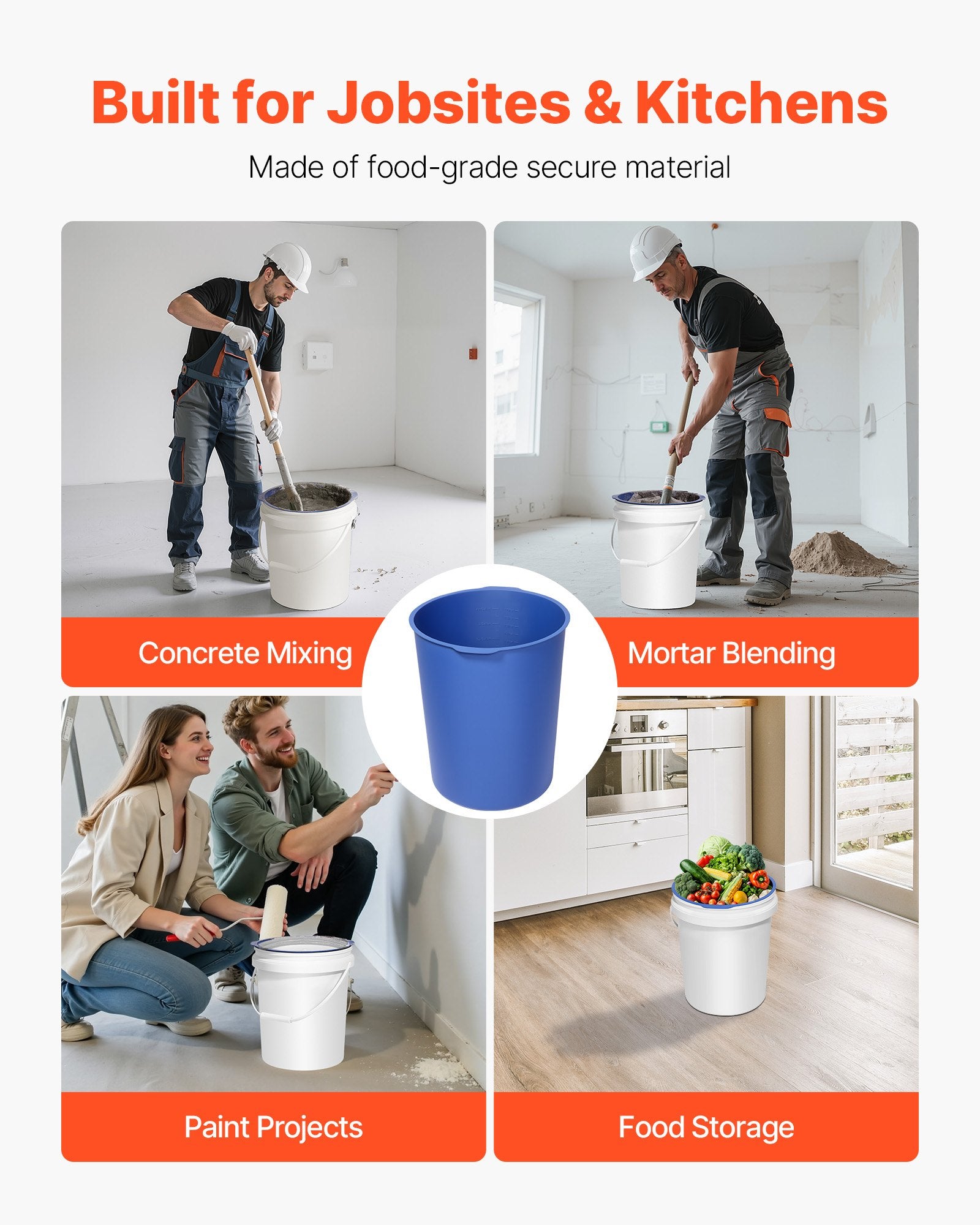 Masonry Tools: VEVOR 18.9L Bucket Liner for Concrete Mix, Reusable Silicone Mortar Bucket Liner for Thinset Paint Concrete Epoxy Mixing, Heavy-duty Grout Mixer Insert Tool with Graduated Measurements, Blue