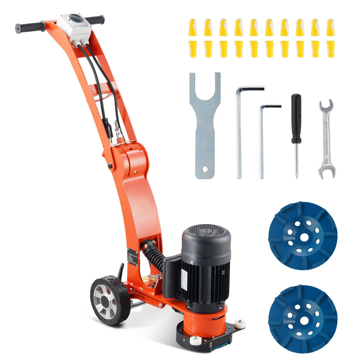 Electric Concrete Floor Grinder 7" Walk-Behind Grinder 2.0HP Concrete Floor Polisher, 1500W Grinding Machine, 1400RPM Upgrade Brushless Motor Surfacing Grinder for Granite/Marble/Stones