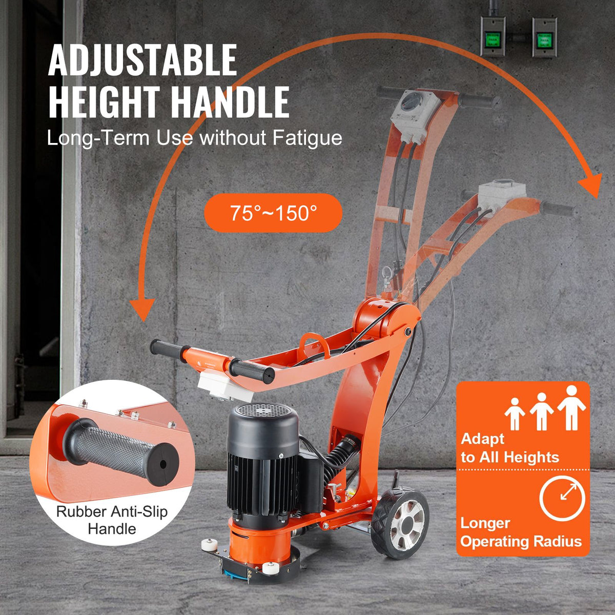 Electric Concrete Floor Grinder 7" Walk-Behind Grinder 2.0HP Concrete Floor Polisher, 1500W Grinding Machine, 1400RPM Upgrade Brushless Motor Surfacing Grinder for Granite/Marble/Stones