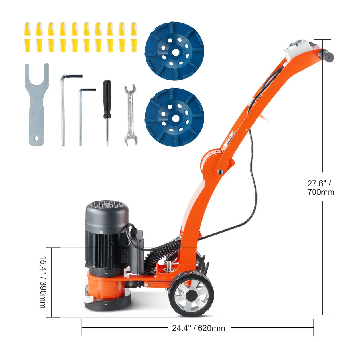 Electric Concrete Floor Grinder 7" Walk-Behind Grinder 2.0HP Concrete Floor Polisher, 1500W Grinding Machine, 1400RPM Upgrade Brushless Motor Surfacing Grinder for Granite/Marble/Stones