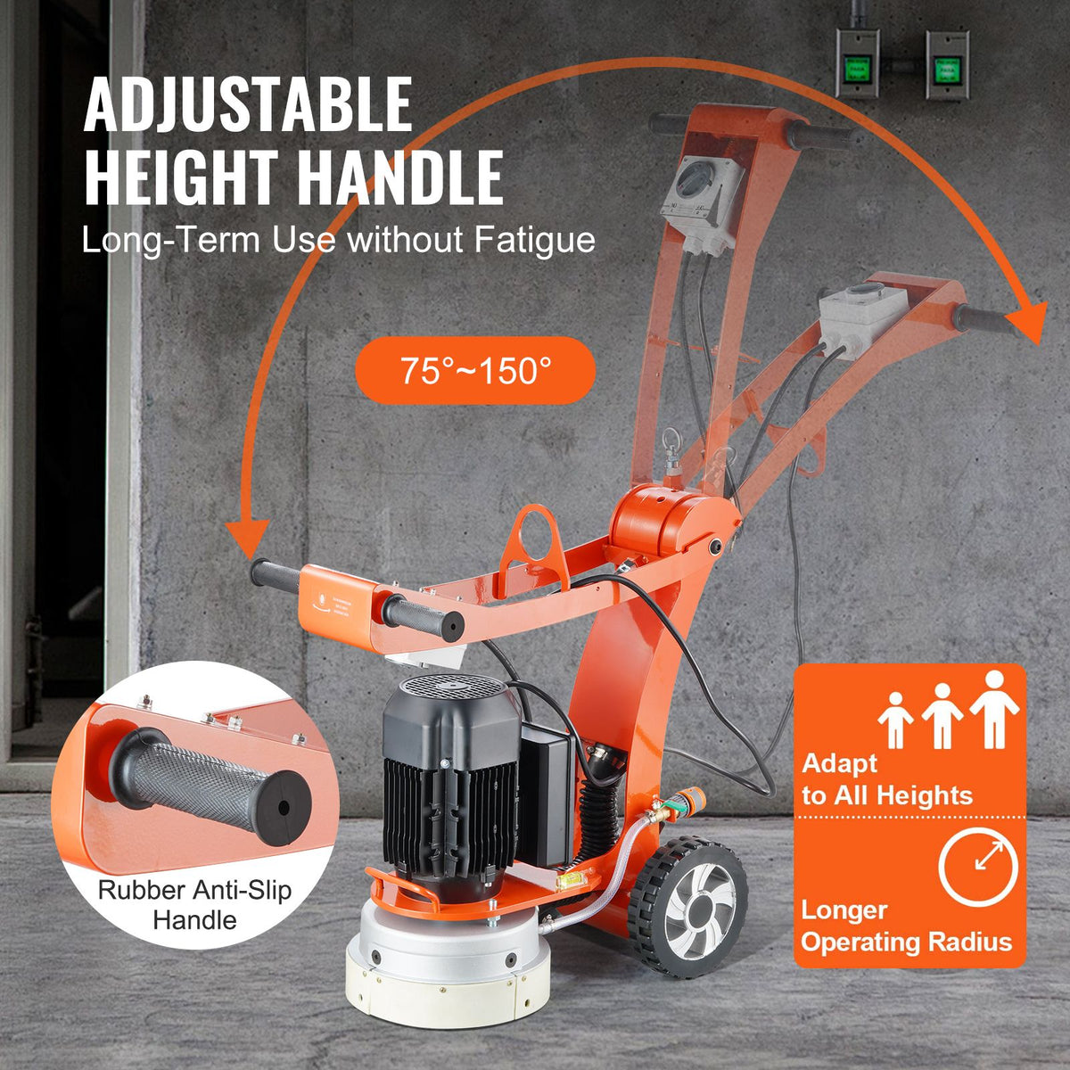Electric Concrete Floor Grinder 10" Walk-Behind Grinder 3.0HP Concrete Floor Polisher, 2200W Grinding Machine, 1430RPM Upgrade Brushless Motor Surfacing Grinder for Granite/Marble/Stones