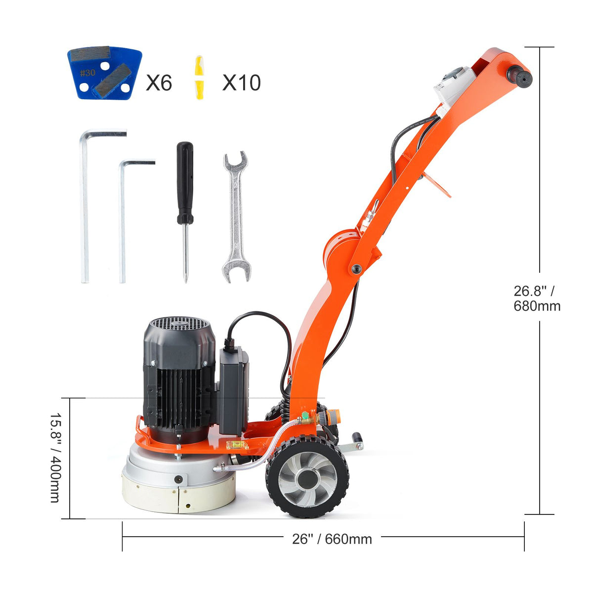 Electric Concrete Floor Grinder 10" Walk-Behind Grinder 3.0HP Concrete Floor Polisher, 2200W Grinding Machine, 1430RPM Upgrade Brushless Motor Surfacing Grinder for Granite/Marble/Stones