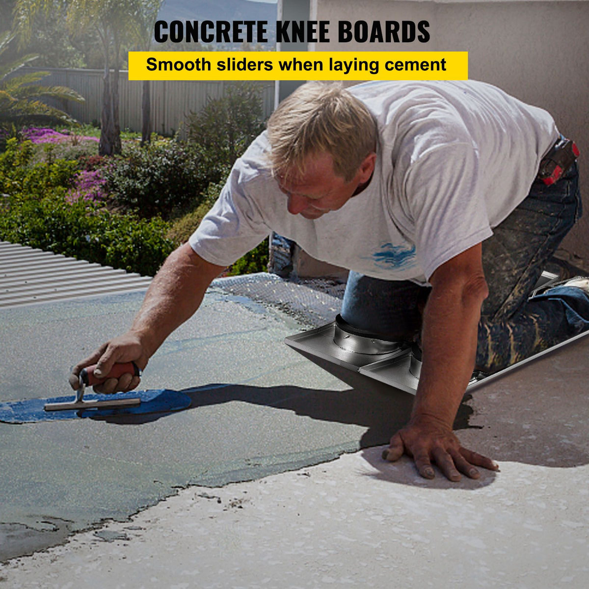 Concrete Knee Boards Stainless Steel, 30'' x 8'' Concrete Sliders, Knee Boards For Concrete, Concrete Knee Pads Moving Sliders, with Knee Pads & Board Straps for Cement and Concrete Finishing