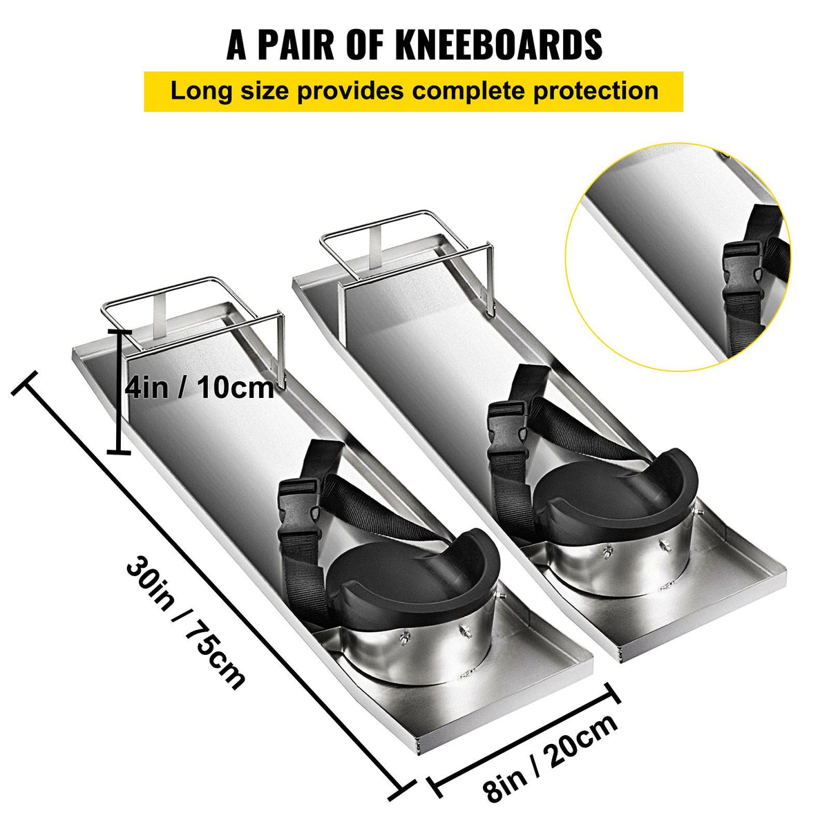Concrete Knee Boards Stainless Steel, 30'' x 8'' Concrete Sliders, Knee Boards For Concrete, Concrete Knee Pads Moving Sliders, with Knee Pads & Board Straps for Cement and Concrete Finishing