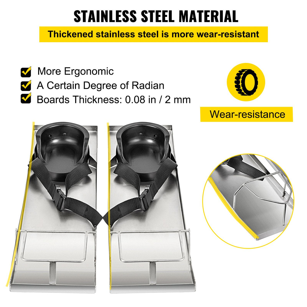 Concrete Knee Boards Stainless Steel, 30'' x 8'' Concrete Sliders, Knee Boards For Concrete, Concrete Knee Pads Moving Sliders, with Knee Pads & Board Straps for Cement and Concrete Finishing
