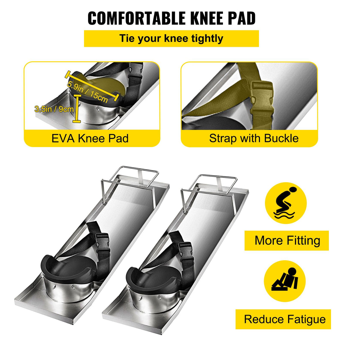 Concrete Knee Boards Stainless Steel, 30'' x 8'' Concrete Sliders, Knee Boards For Concrete, Concrete Knee Pads Moving Sliders, with Knee Pads & Board Straps for Cement and Concrete Finishing