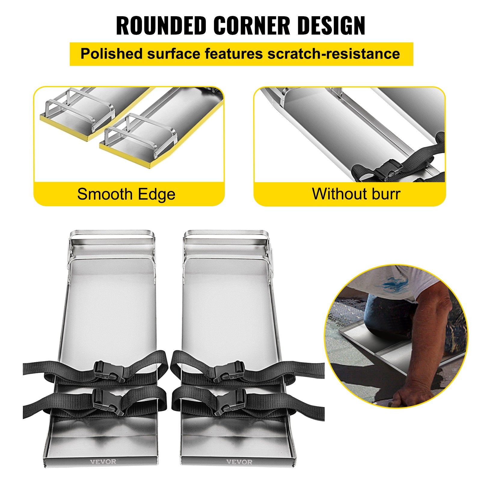 Gymnastics: VEVOR Concrete Knee Boards 70cm x 20cm Slider Knee Boards, Kneeler Board Stainless Steel Kneeboards, Concrete Sliders Pair Moving Sliders, with Concrete Board Straps for Cement and Concrete Finishi