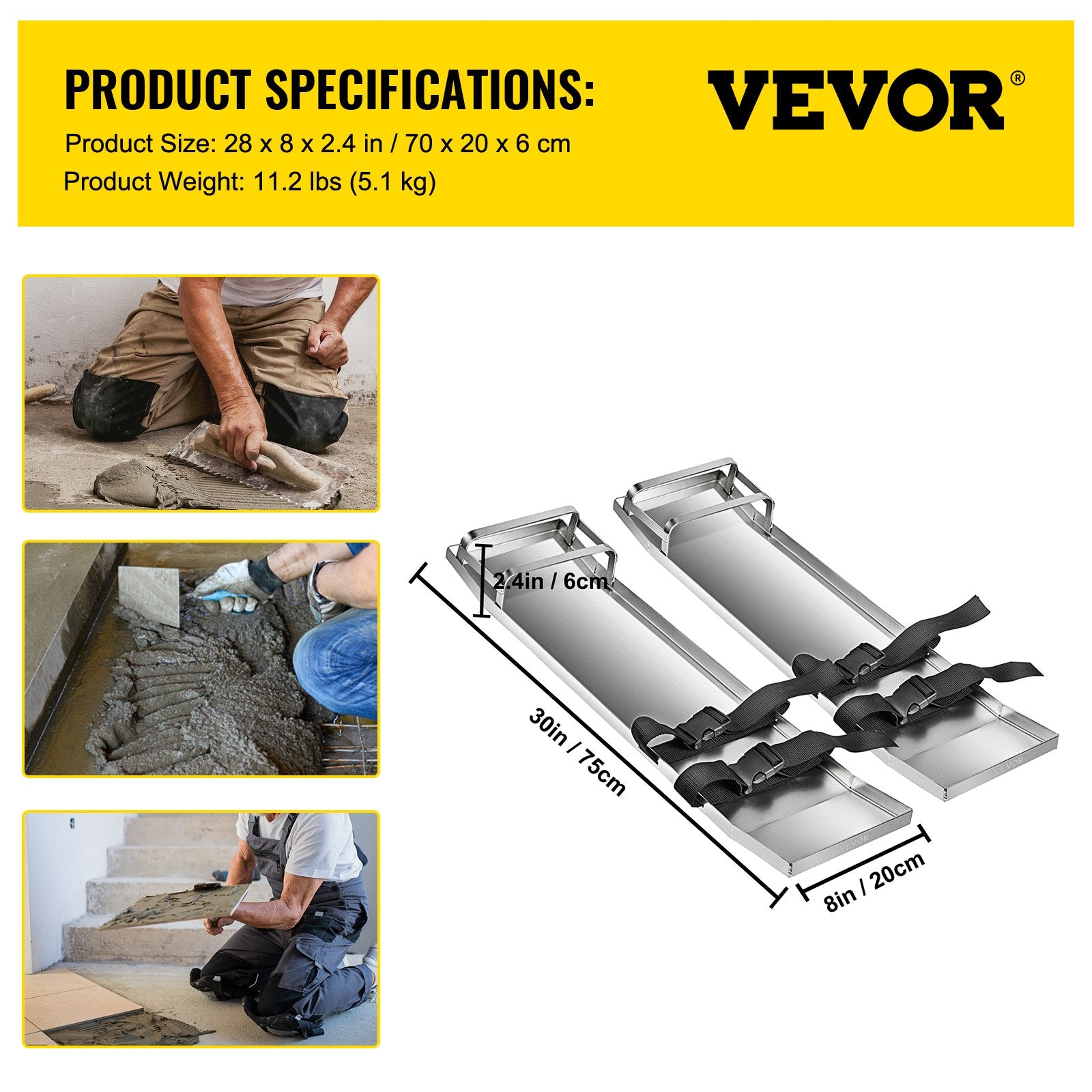 Gymnastics: VEVOR Concrete Knee Boards 70cm x 20cm Slider Knee Boards, Kneeler Board Stainless Steel Kneeboards, Concrete Sliders Pair Moving Sliders, with Concrete Board Straps for Cement and Concrete Finishi