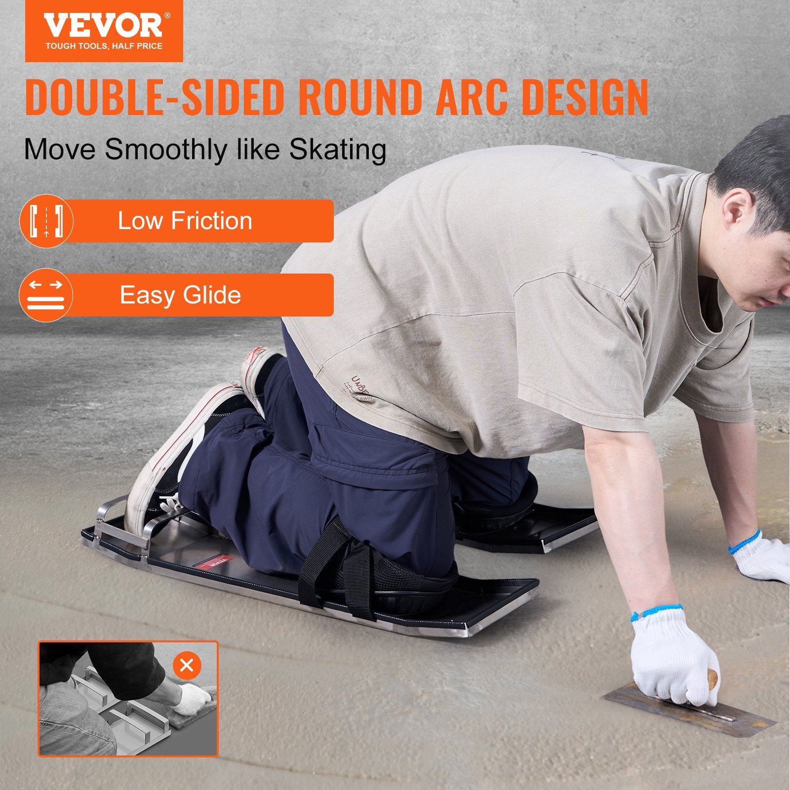 Traffic Control & Parking Tools: VEVOR Concrete Knee Boards Stainless Steel, 28'' x 8'' Concrete Sliders, Knee Boards For Concrete, Concrete Knee Pads Pair Moving Sliders, with Board Straps for Cement and Concrete Finishing