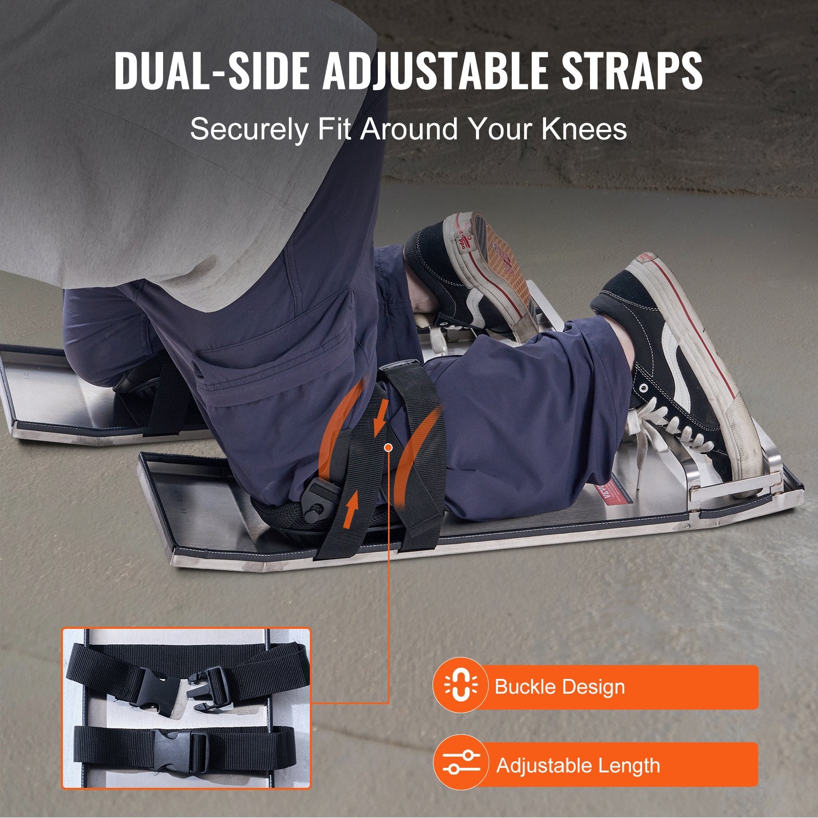Traffic Control & Parking Tools: VEVOR Concrete Knee Boards Stainless Steel, 28'' x 8'' Concrete Sliders, Knee Boards For Concrete, Concrete Knee Pads Pair Moving Sliders, with Board Straps for Cement and Concrete Finishing