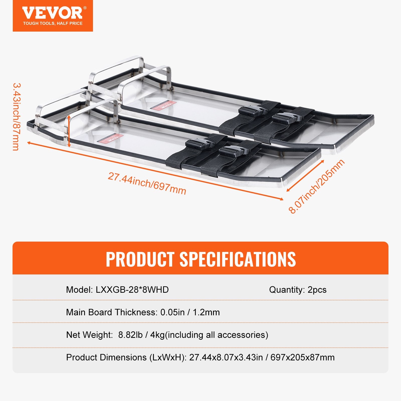 Traffic Control & Parking Tools: VEVOR Concrete Knee Boards Stainless Steel, 28'' x 8'' Concrete Sliders, Knee Boards For Concrete, Concrete Knee Pads Pair Moving Sliders, with Board Straps for Cement and Concrete Finishing