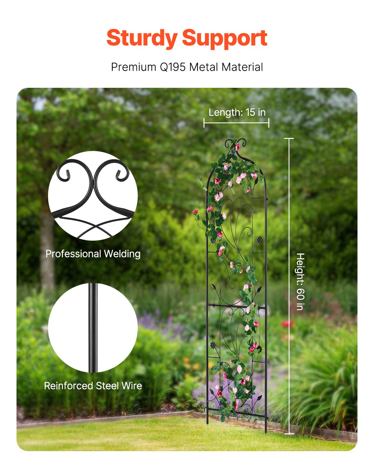Garden Ornaments: VEVOR Metal Garden Trellis for Climbing Plant Support 60 x 15 in Rustproof