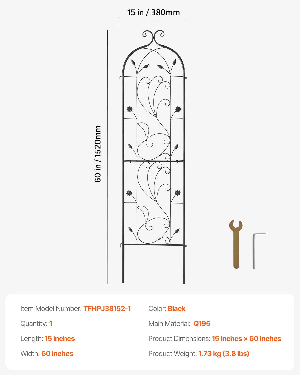 Garden Ornaments: VEVOR Metal Garden Trellis for Climbing Plant Support 60 x 15 in Rustproof
