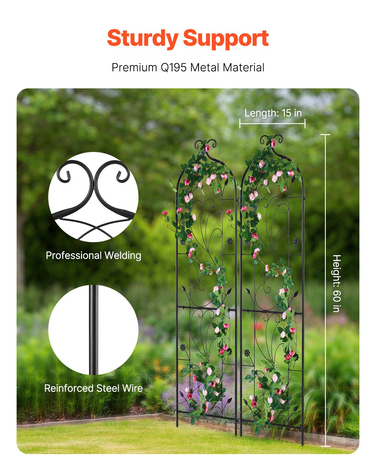 Gardening Tools: VEVOR 2 Packs Metal Garden Trellis for Climbing Plant Support 60x15 in Rustproof