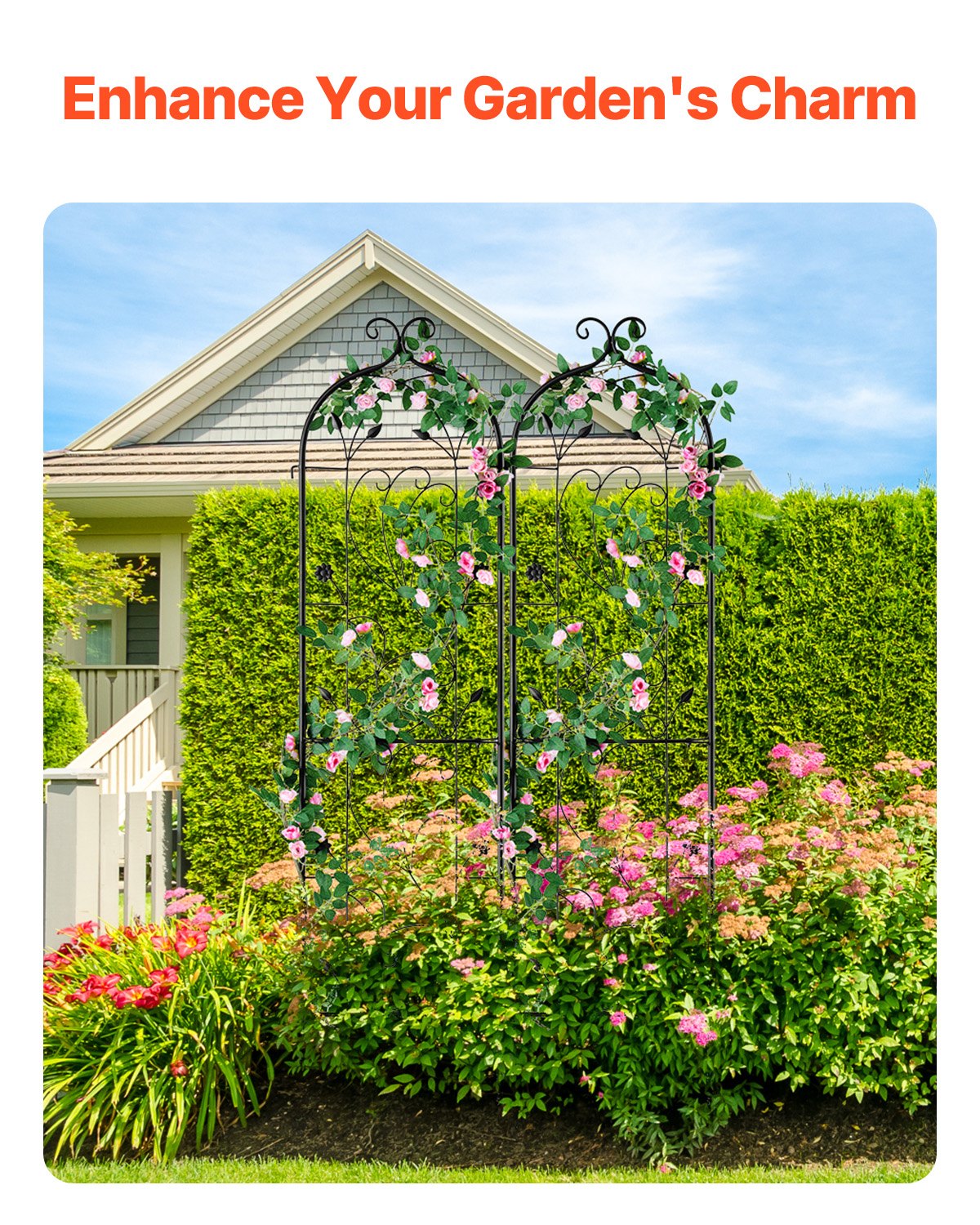 Gardening Tools: VEVOR 2 Packs Metal Garden Trellis for Climbing Plant Support 60x15 in Rustproof