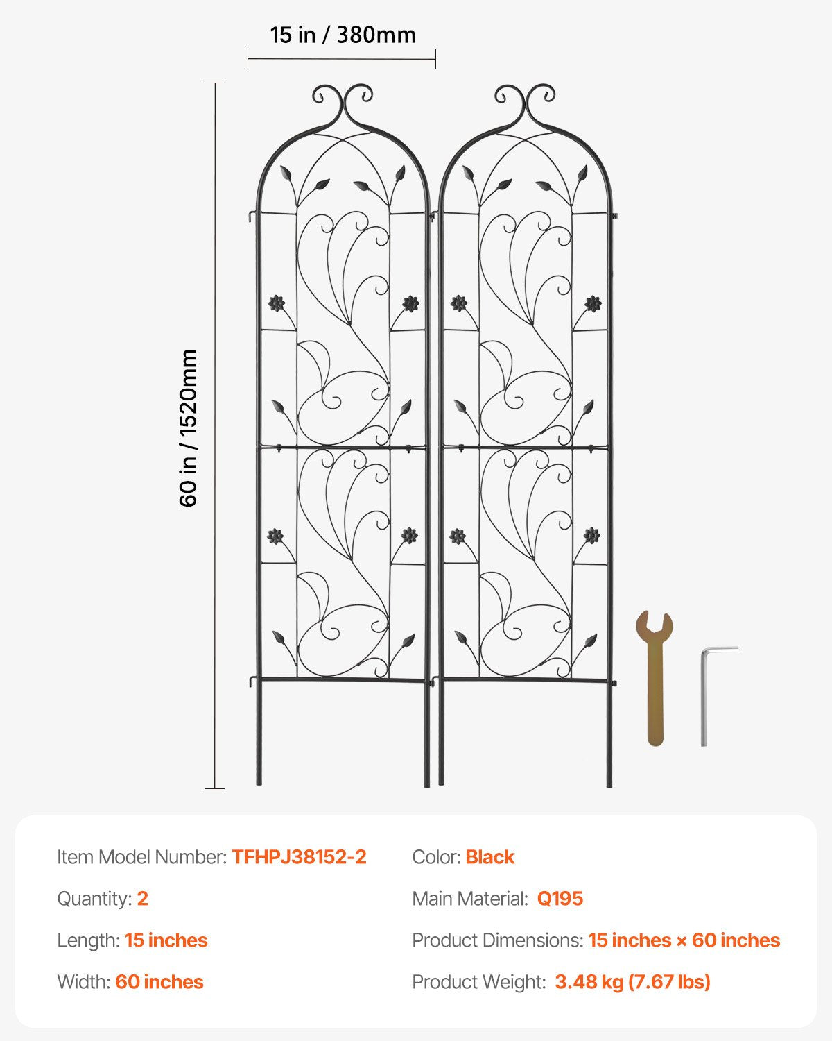 Gardening Tools: VEVOR 2 Packs Metal Garden Trellis for Climbing Plant Support 60x15 in Rustproof