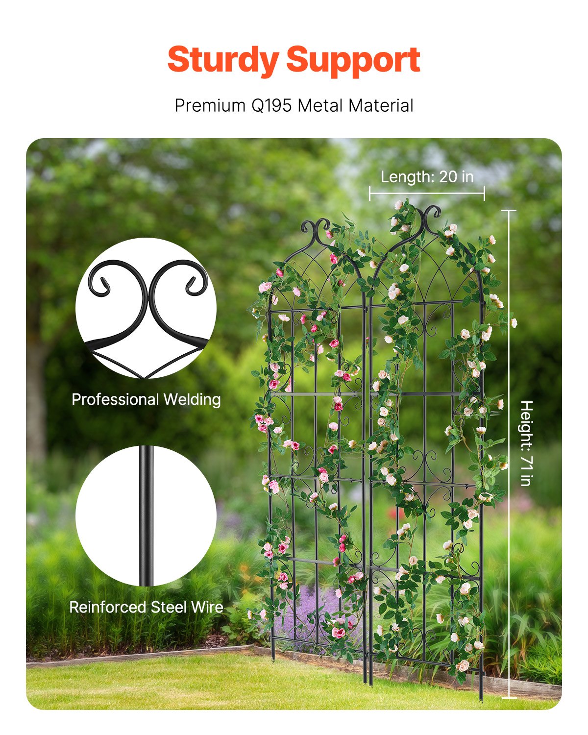 Gardening Tools: VEVOR 2 Packs Metal Garden Trellis for Climbing Plant Support 71x20 in Rustproof
