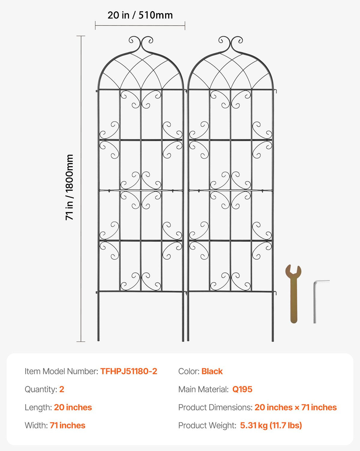 Gardening Tools: VEVOR 2 Packs Metal Garden Trellis for Climbing Plant Support 71x20 in Rustproof