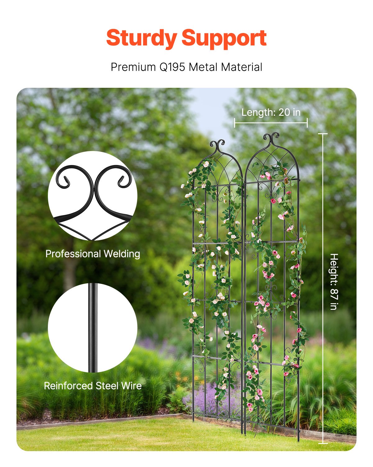 Gardening Tools: VEVOR 2 Packs Metal Garden Trellis for Climbing Plant Support 87x20 in Rustproof
