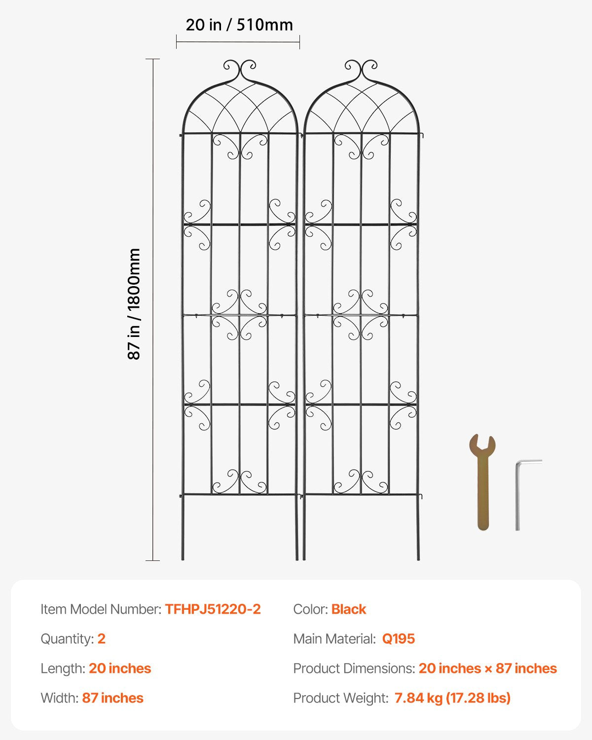 Gardening Tools: VEVOR 2 Packs Metal Garden Trellis for Climbing Plant Support 87x20 in Rustproof