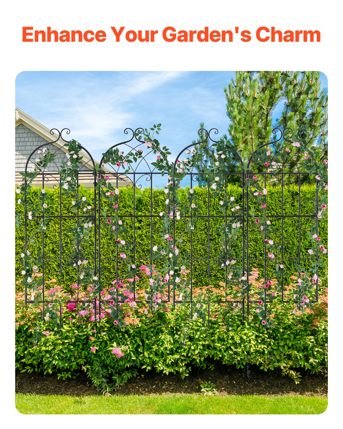 Gardening Tools: VEVOR 4 Packs Metal Garden Trellis for Climbing Plant Support 71x20 in Rustproof