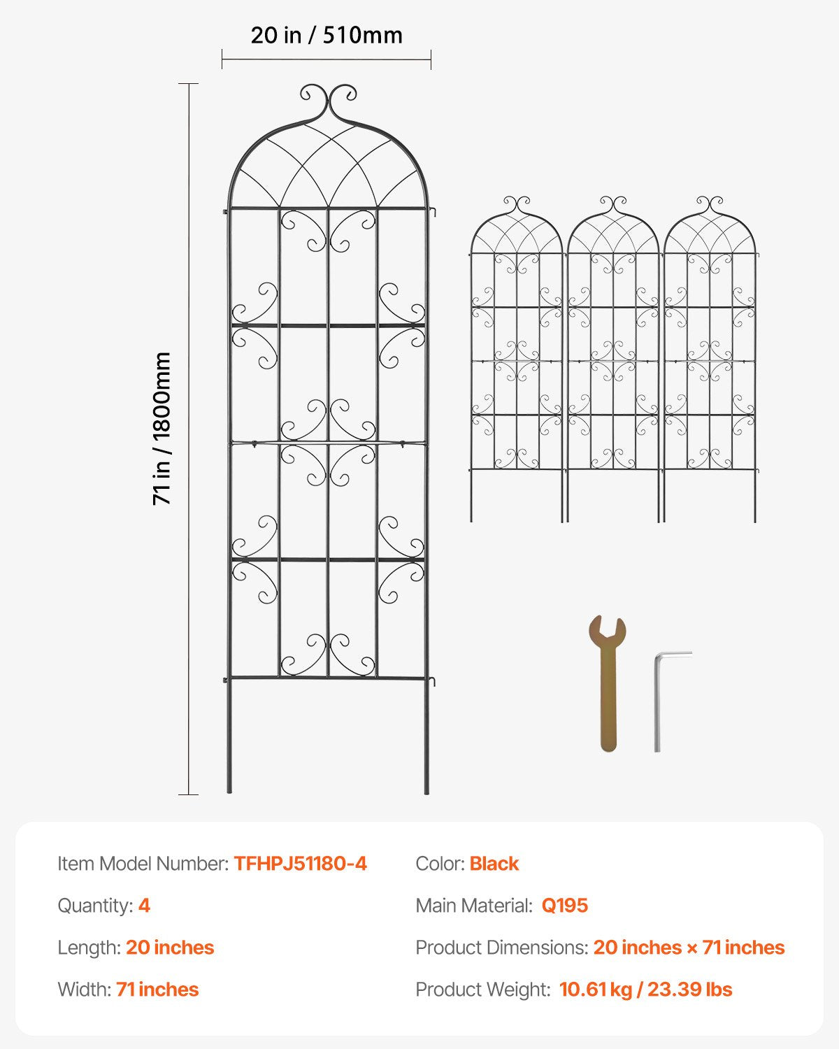 Gardening Tools: VEVOR 4 Packs Metal Garden Trellis for Climbing Plant Support 71x20 in Rustproof