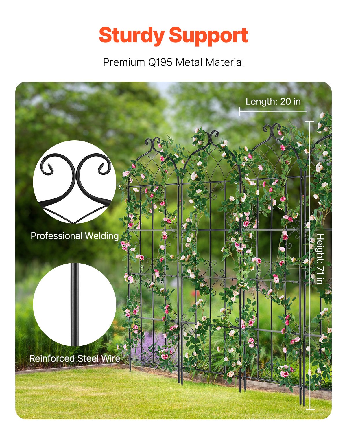 Gardening Tools: VEVOR 4 Packs Metal Garden Trellis for Climbing Plant Support 71x20 in Rustproof
