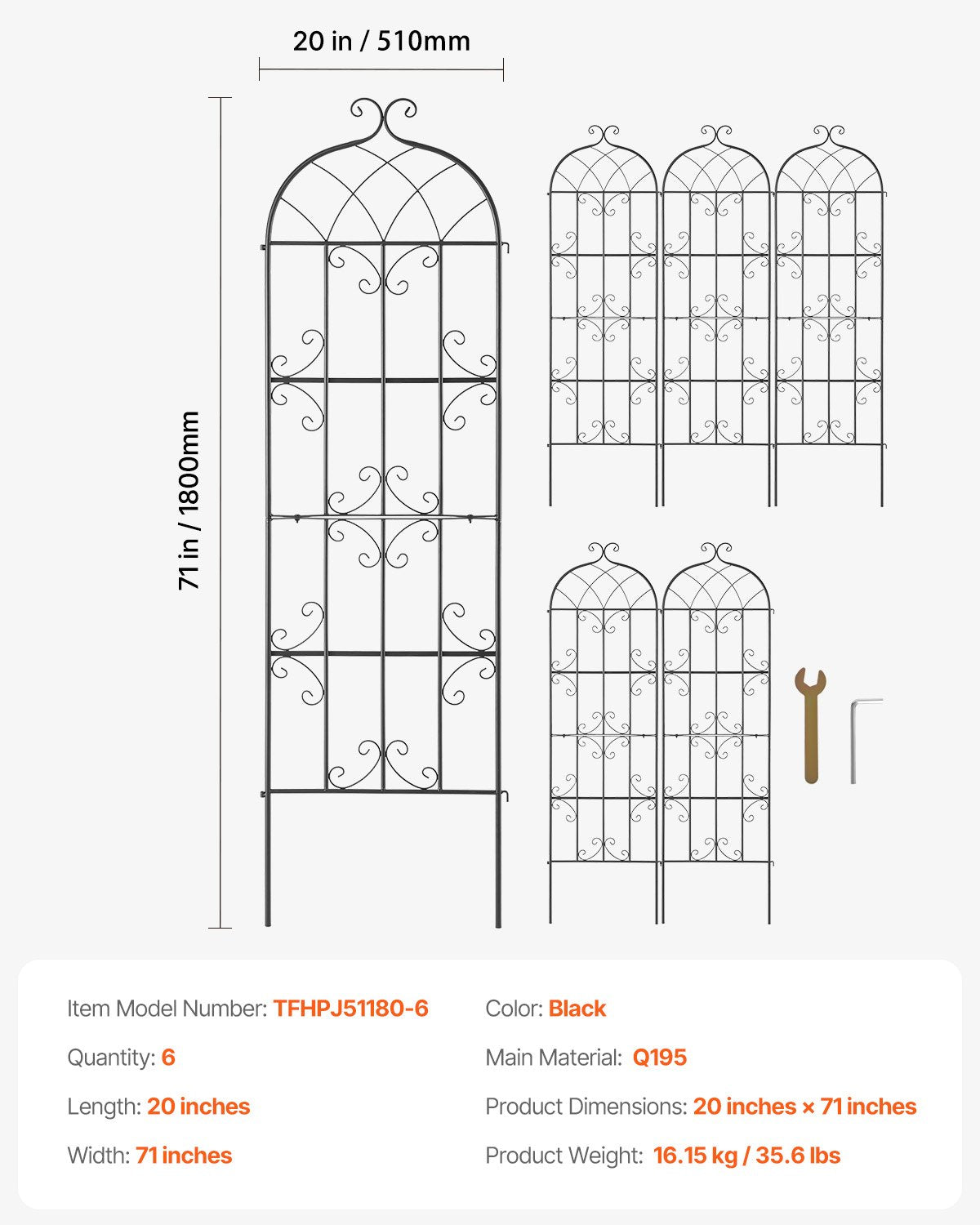 Gardening Tools: VEVOR 4 Packs Metal Garden Trellis for Climbing Plant Support 71x20 in Rustproof