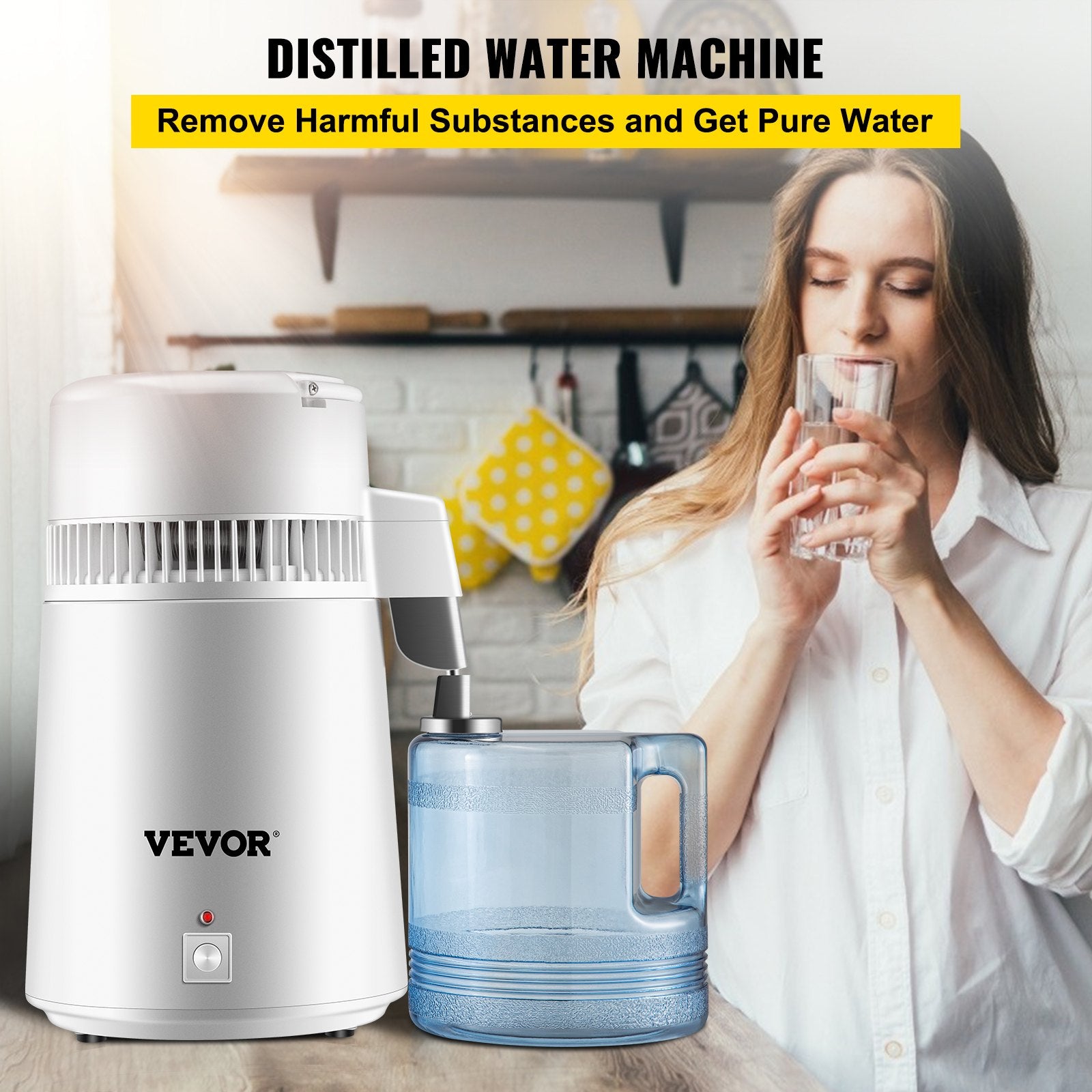 Distilling & Brewing: VEVOR Water Distiller Purifier Pure Water Distiller Filters Water Distillation 4L Internal Stainless Steel with Collection Bottle