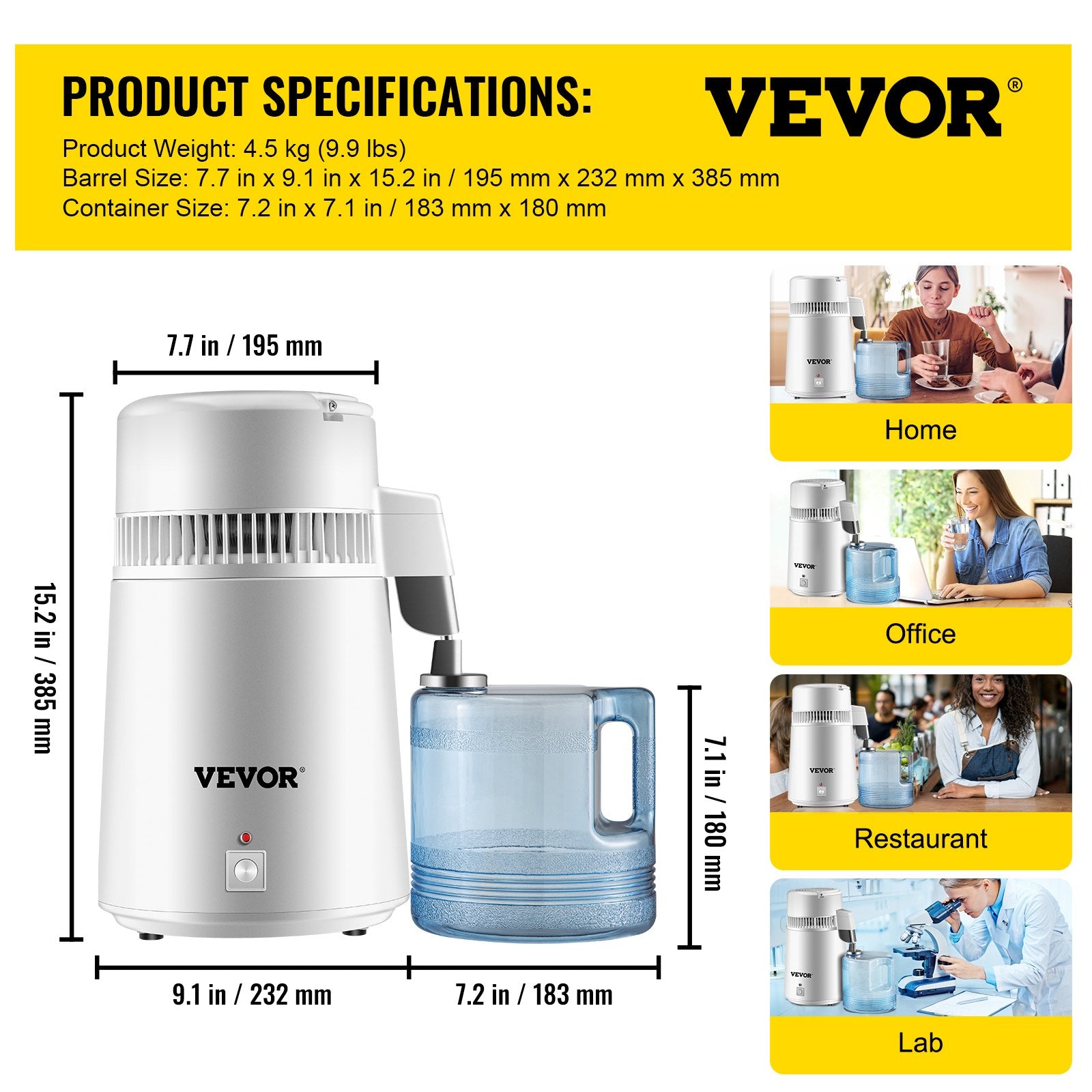 Distilling & Brewing: VEVOR Water Distiller Purifier Pure Water Distiller Filters Water Distillation 4L Internal Stainless Steel with Collection Bottle
