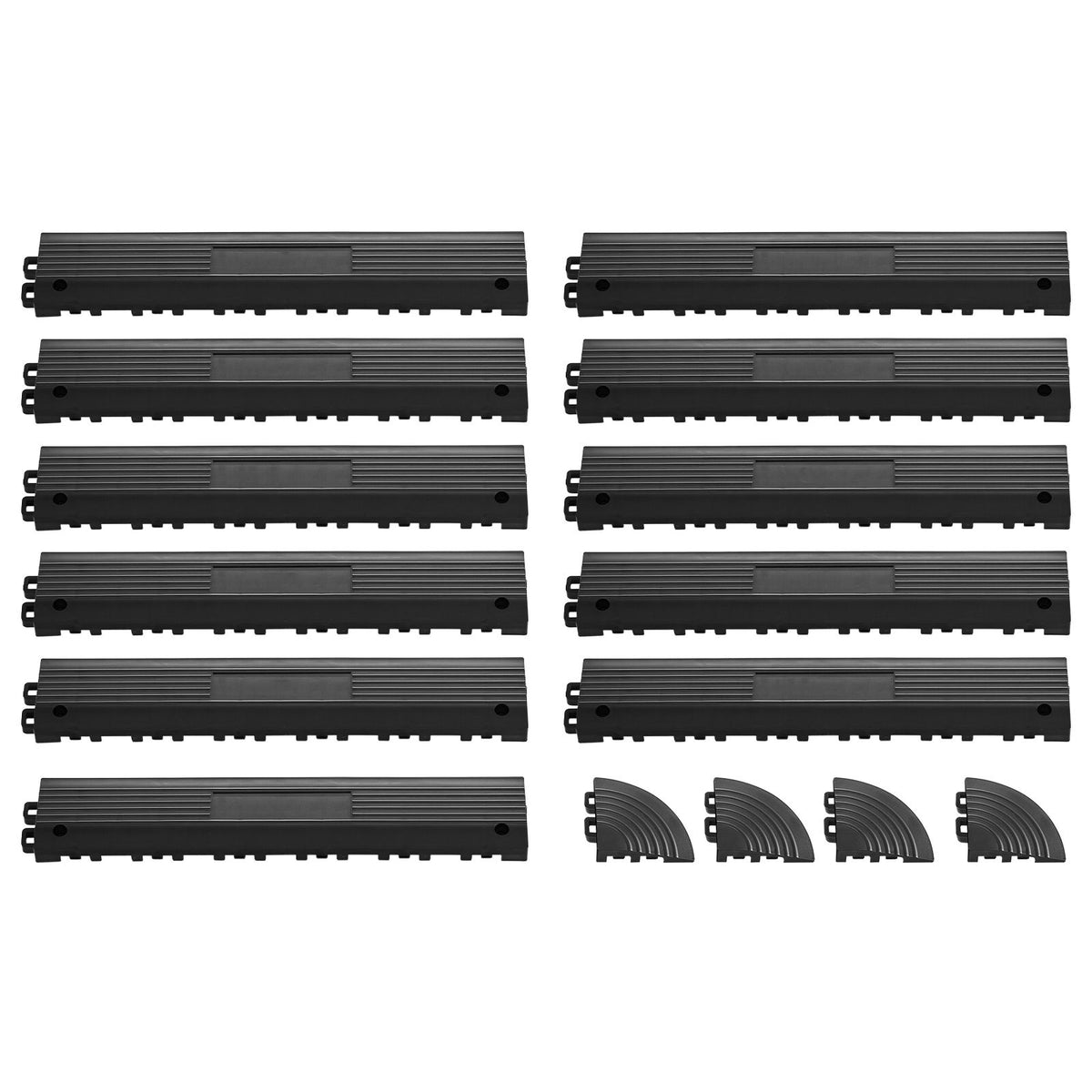 Transition Edge Kit, 11-Piece, Durable Straight Garage Floor Edging, PP Material, Easy Installation, Edge Protection for Wet Area Restaurant Pool, Only Compatible with Drainage Mats, Black