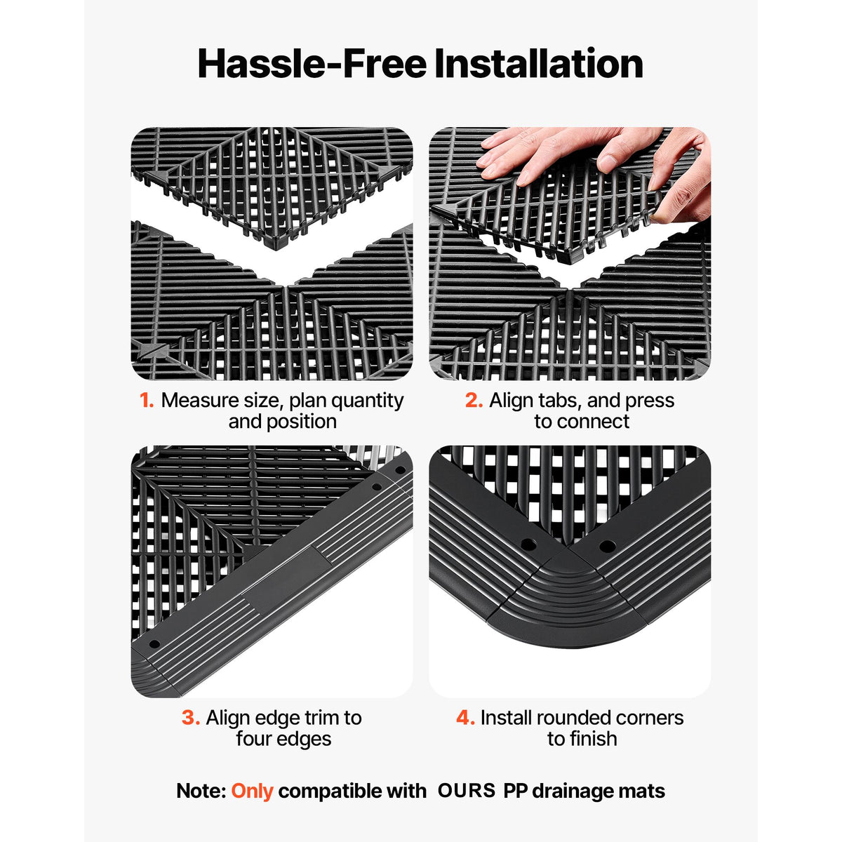 Transition Edge Kit, 11-Piece, Durable Straight Garage Floor Edging, PP Material, Easy Installation, Edge Protection for Wet Area Restaurant Pool, Only Compatible with Drainage Mats, Black